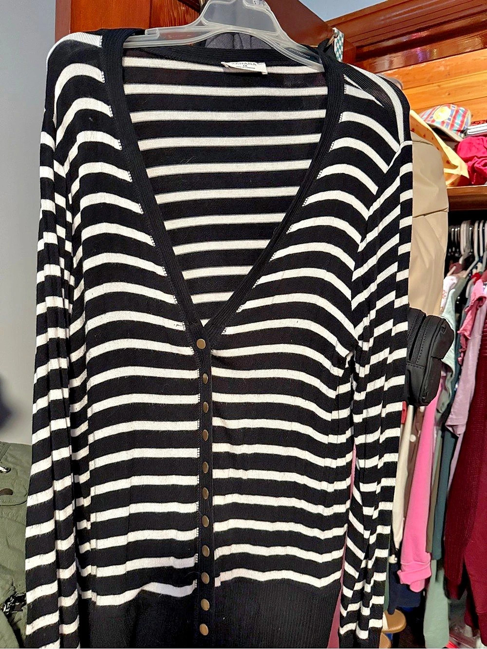 Zenana Striped Cardigan in Black & White Like New